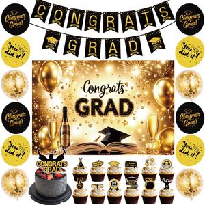 2025 Graduation Party Decorations Set  Gold Theme Banner, Class of 2025 Backdrop, Balloons & Streamers  Complete Supplies Kit for High School & College Grad Celebrations
