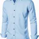 JEMITOP Men's Stretch Wrinkle Free Dress Shirt Formal Prom Wedding Long Sleeve Button Down Shirts (Blue, XL)