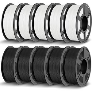JAYO PLA 3D Printer Filament Bundle 11KG, PLA Classic Filament 1.75mm Bulk, Dimensional Accuracy +/- 0.02mm, 10 Pack 1.1kg Spool (Black*5,White*5)