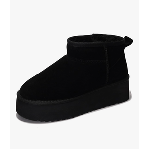 Ultra Mini Boot Platform  Womens Genuine Leather Wool Fur Ankle Booties Winter Botas Size 9