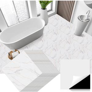 48 Pieces Vinyl Flooring Peel and Stick Floor Tile Stick on Floor Tile Self Adhesive Waterproof Bathroom 12 x 12 Inch for Bathroom Kitchen Bedroom Living Room(Brief)