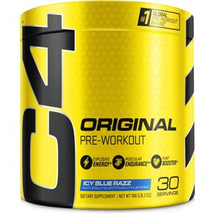 C4 Original Pre-Workout Powder For Endurance, Focus & Performance with 150mg Caffeine, Beta-Alanine, Creatine, Zero Sugar, 30 Servings, Icy Blue Razz (EXP 06/01/26)