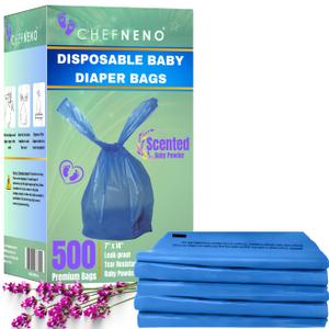 Baby Disposable Diaper Sacks (500 ct.) Fresh Baby Powder Scented Bulk Easy-Tie Diaper Sacks Nursery Trash Bags Dog Poop Bags Cat Litter Waste Bags Sanitary Pads Disposal Bags (500 Bags, Blue)