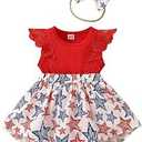 Guodeunh Infant Baby Girl Independence Day Outfit 4th of July Dress Ruffle Lace Romper Sleeveless Top Star Stripe Skirt+Headband (Red, 3-6 Months)