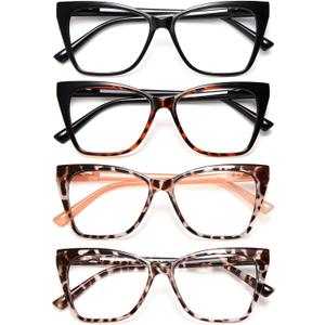 EYEURL 4-Pack Cat Eye Reading Glasses for Women-Blue Light Blocking Glasses Stylish Computer Readers for Women Anti Eyestrain & Glare with Spring Hinges Lightweight Eyeglasses 1.5,  Reading Glasses, Multicolor, 4pcs