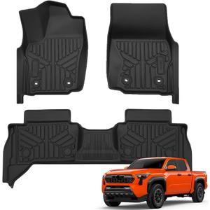 KUST Floor Mats for Toyota Tacoma 2024 2025 Accessories, All Weather TPE Rubber 2 Row Floor Liners High Edge (Double Cab & Automatic Transmission Only) (Not for Hybrid)