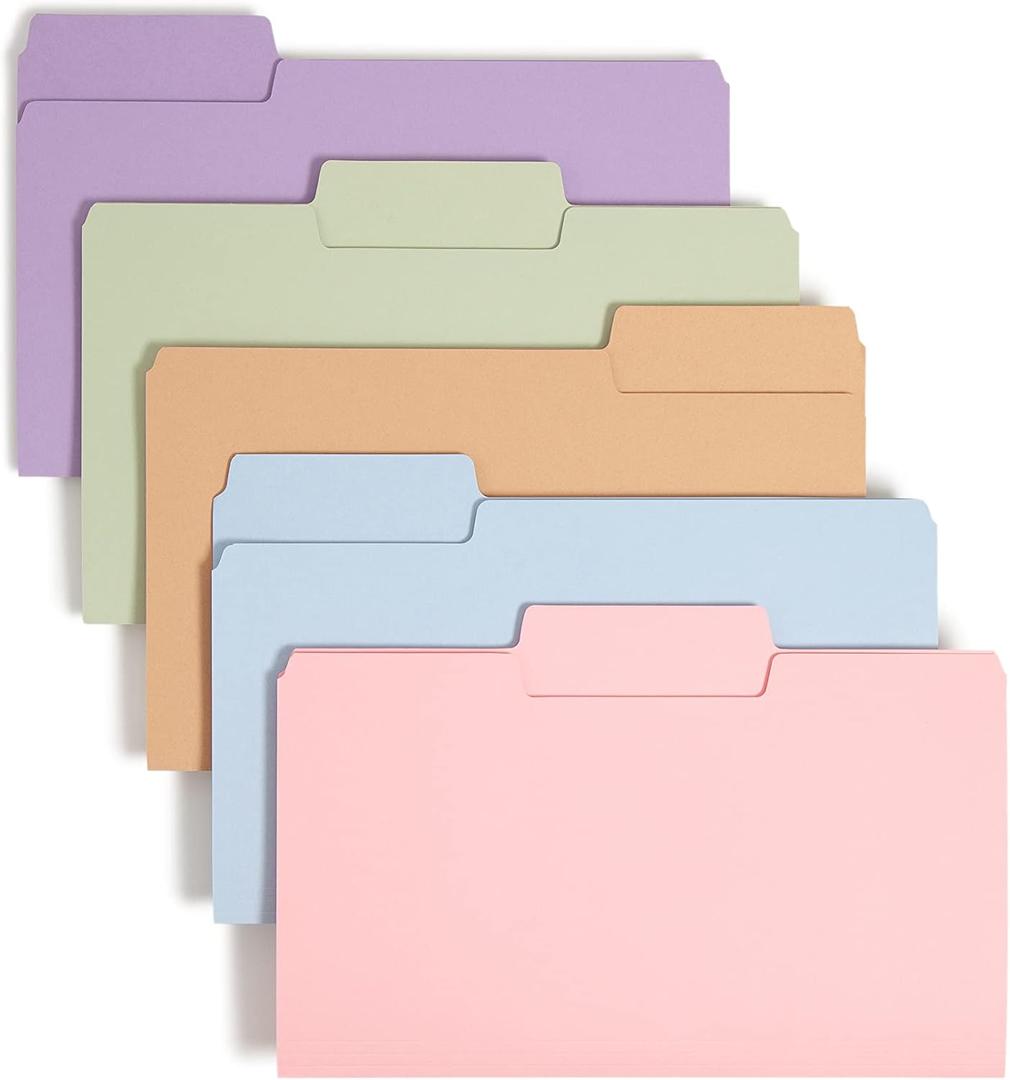 Smead SuperTab File Folder, Oversized 1/3-Cut Tab, Legal Size, Assorted Pastel Colors 100 per Box (11962)
