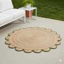 4x4, 5x5, 6x6,feet Natural Jute Scallop Round Rug, Floor Scalloped Edge Rug Braided Boho Eco Large Circular Handmade Area Rugs