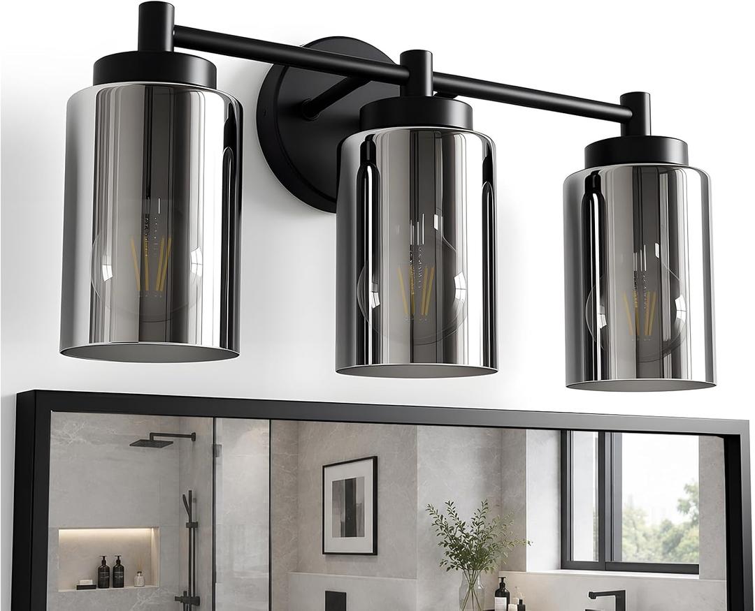 Combuh 3 Light Matte Black Bathroom Vanity Light Modern Glam Wall Sconce