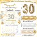Champagne Gold 30th Birthday Decorations for Her, Happy 30th Birthday Decorations for Women with 30th Birthday Banner Backdrop, Large Number 30 Balloon, Hanging Swirls, Thirty Bday Party Balloons