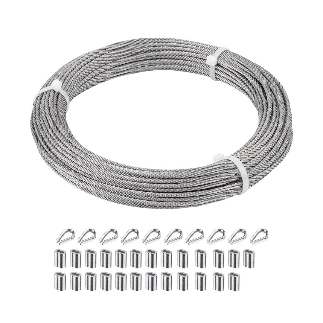 SIDAZON 1/8 inch Wire Cable,100ft Wire Rope Metal Cable with Loop Sleeve and Steel Thimble, 7x7 Marine Stainless Steel Strand Core Perfect for Deck Railing System, Outdoor Hanging kit, Garden Fence