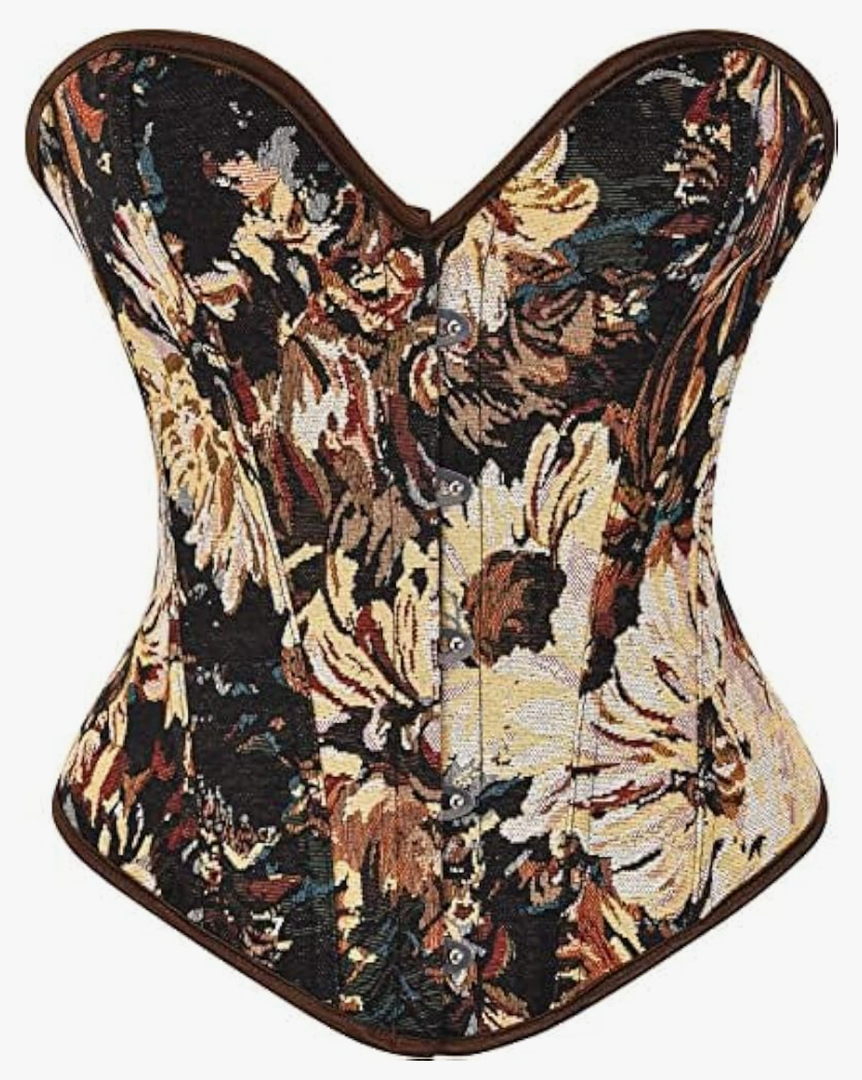 Vintage Renaissance Corset Top for Women Floral Bustier Lace Up Boned Overbust Lingerie Bodyshaper XXL