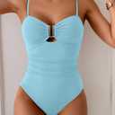 Eomenie One Piece Swimsuit for Women Tummy Control Ruched Bathing Suit Cutout U Wire Swim Suits (Blue) M