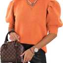 UNCLECAT Women's Puff Short Sleeve Sweaters Trendy Fall Tops Casual Pullover, Size: Medium
