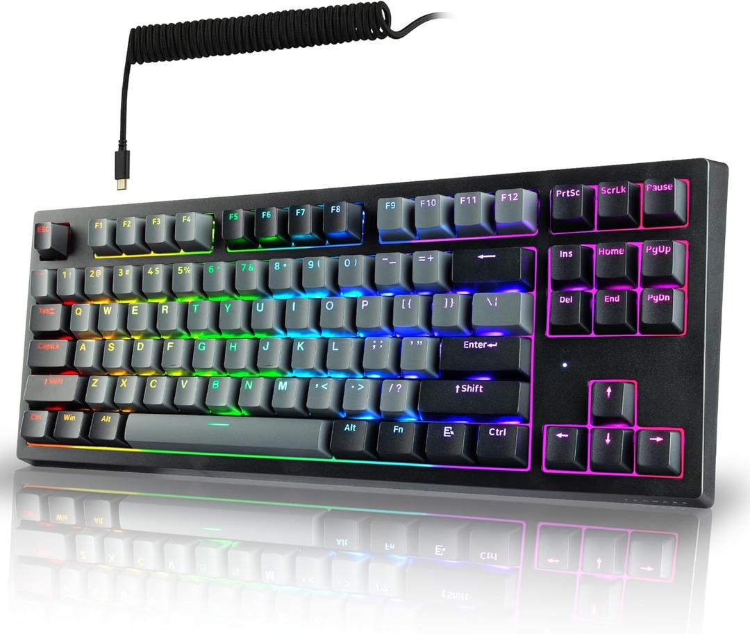TECWARE Phantom+ Elite 87 Mechanical Gaming Keyboard | RGB LED Backlit | Hot Swappable Wraith Red Switches | 87 Key TKL Layout | Thocky Sound Profile | Tri-Mode Wireless Bluetooth/2.4GHz | Black