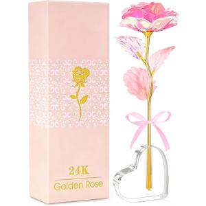 Mothers Day Mom Gifts for Women Grandma, Artificial Forever Birthday Flowers Galaxy Glass Eternal Roses with Heart Shaped Crystal Vase, Mother's Day Anniversary Wedding Rose Gifts for Wife Sister (C Light Pink)