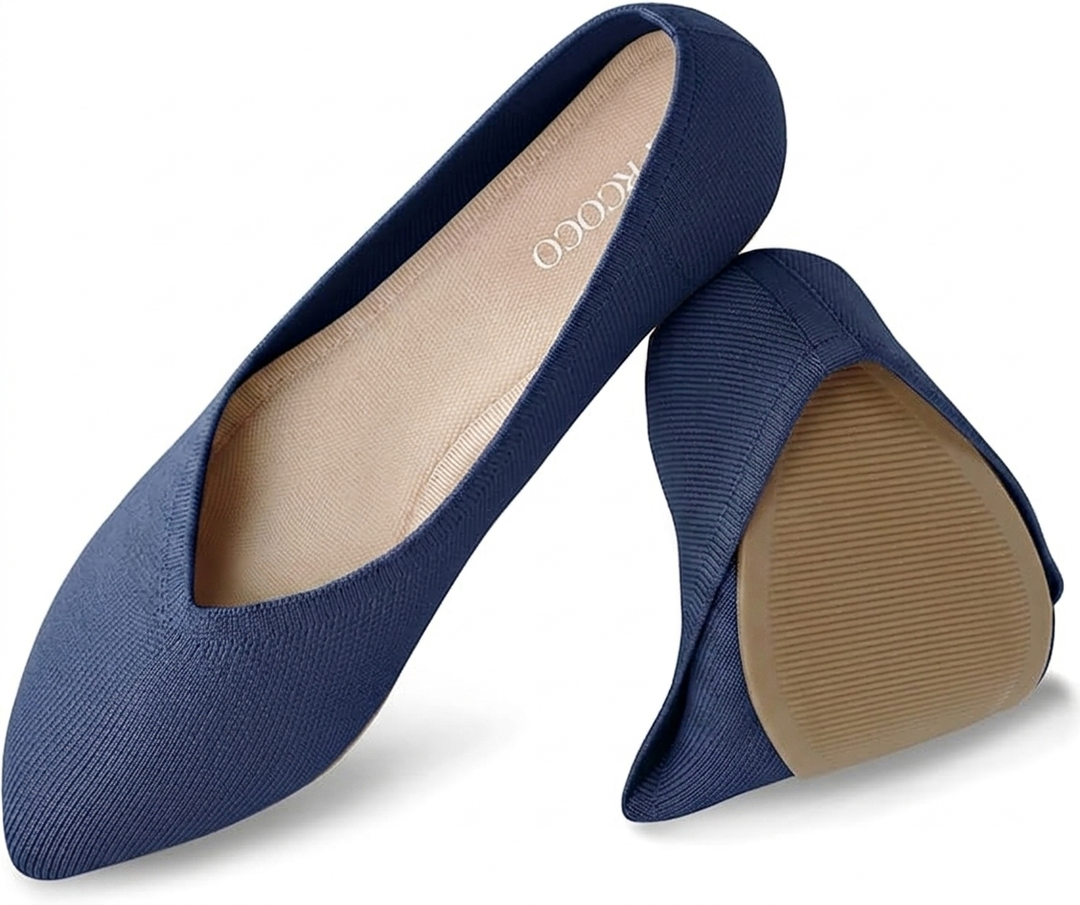 AprCoco Womens Pointed Toe Flats Knit Dress Washable Flats Slip On Ballet Shoes Women Comfort Office Low Wedge, Size 07, Navy