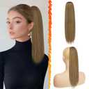 BARSDAR Ponytail Extension - 16 Inch Short Straight Drawstring Ponytail Hair Extensions for Women, Soft Synthetic Clip in Pony Tails Hairpieces Fake Ponytail Daily - Light Brown Mixed