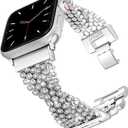 Bling Crystal Mesh Chains Compatible with Apple Watch Band 38/40/41/42/44/45/46/49mm,Women Dressy Straps for Iwatch Series 10/9/8/7/6/5/4/3/SE (Silver+clear)