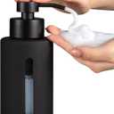 Enra Foaming Soap Dispenser with Window,12oz Bathroom Hand Soap Dispenser with Stainless Steel Foam Pump, Modern Thick Glass Refillable Bottle for Bathroom Kitchen (Black Foam Dispenser)