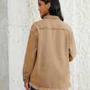 LookbookStore Jean Jacket Women Trendy Oversized Button Down Long Sleeve Frayed Hem Denim Shirt Jackets Distress Shacket