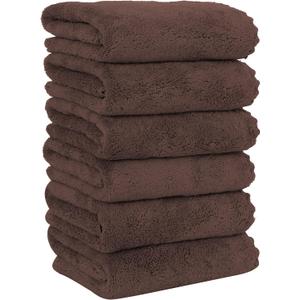 MOONQUEEN 6 Pack Premium Hand Towels - Quick Drying - Microfiber Coral Velvet Highly Absorbent Towels - Multipurpose Use as Hotel, Bathroom, Shower, Spa, Hand Towel 16 x 28 inches (Wood Brown) (Hand Towels - 6 Pack)