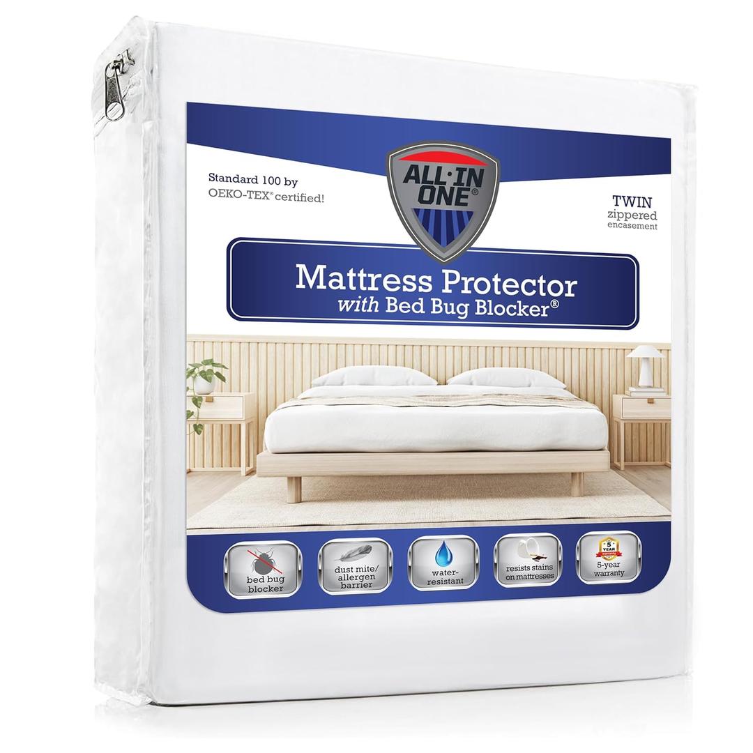 All-in-One Mattress Protector, Zippered Encasement, Water & Stain Resistant, Triple Seal Protection, Twin, White