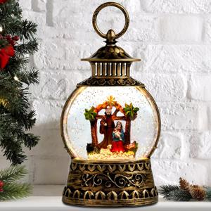 Christmas Nativity Snow Globe, Nativity Musical Snow Globe Lantern Lights with 6H Timer Battery & USB Powered, Retro Style Holiday Glitter Globe for Xmas Home Decoration Holiday Party Gifts (Xty-jtyz)