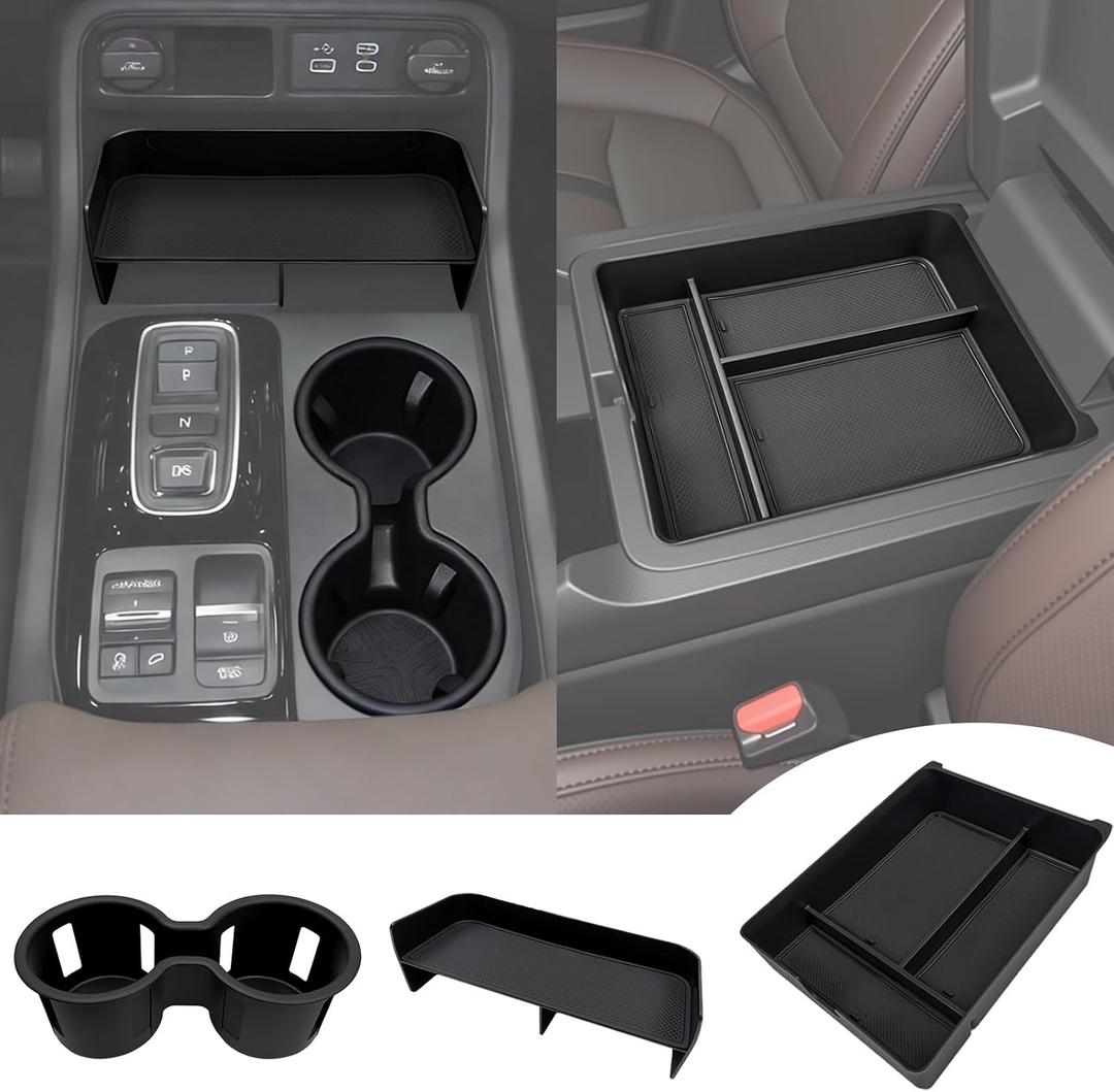 3PCS Center Console Organizer for 2023-2026 Honda Pilot & 2026 Passport Armrest Box Cupholder Insert Secondary Storage Divider Accessories(Console Tray+Armrest Organizer+Cupholder)