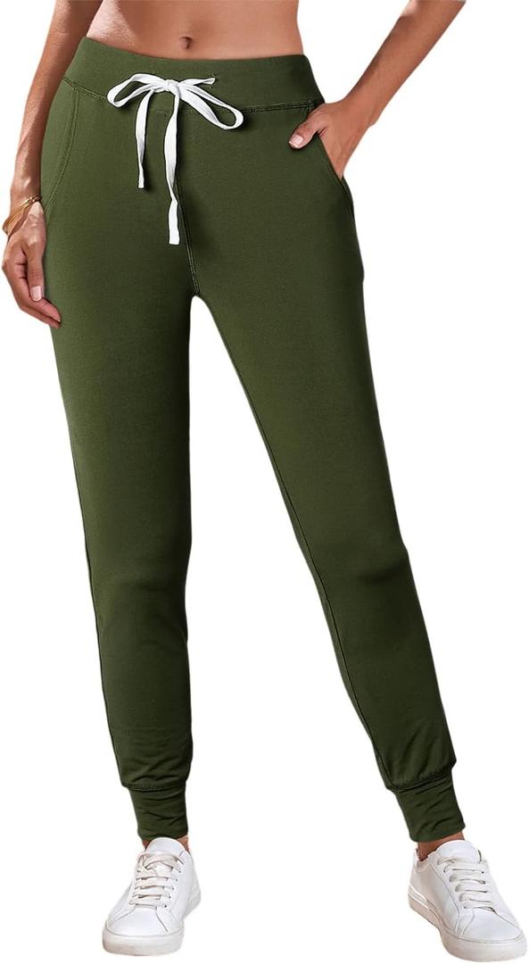 MARZXIN Drop Waist Pants for Women Black Drawstring Waist Pocketed Joggers (Moss Green)
