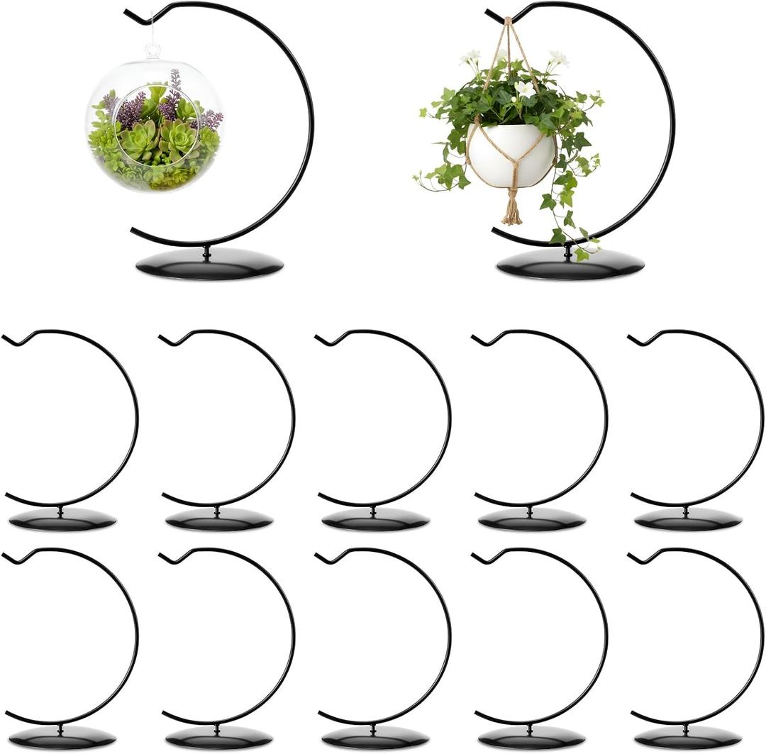 12 Pcs Ornament Display Stand 6 Inch Iron Hanging Stand Christmas Ornament Hanger Holder Decoration Display Holder Hook for Glass Globe Air Plant Terrarium Table Decor (Black)