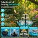Solar Powered Hanging Bird Bath Fountain 3-Tier Cascade Glass Water Feature for Outdoor Garden Decor - Blue Hanging Birdbath with Solar Pump & Chain for Yard, Patio, Backyard Attracting Hummingbirds