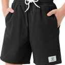 Haloumoning Boys Corduroy Shorts Kids Casual Elastic Waist Drawstring Summer Shorts with Pockets 5-14 Years (Black)