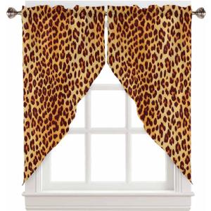 Valances for Windows, Leopard Print Animal Skin Texture Rod Pocket Blocking Swag Valance Curtains for Kitchen Bathroom Cafe, 2 Panel 28x36in Wild Style