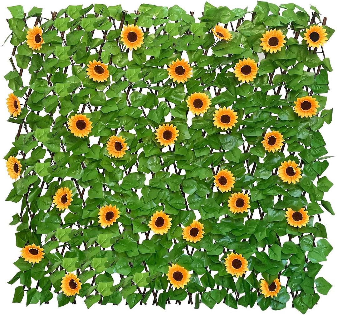 GLANT Expandable Fence Privacy Screen for Balcony Patio Outdoor,Decorative Faux Ivy Fencing Panel,Artificial Hedges (Single Sided Leaves) (2, Sunflowers)