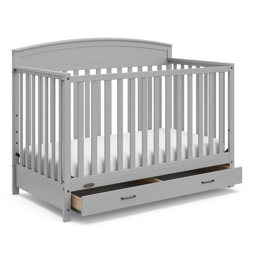 Graco Benton 5-in-1 Convertible Crib with Drawer GREENGUARD Gold Certified, Converts from Baby Crib to Toddler Bed, Daybed and Full-Size Bed, Full-Size Nursery Storage Drawer (Pebble Gray)