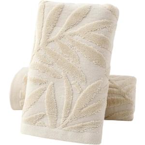Pidada Hand Towels Set of 2 Leaf Pattern 100% Cotton Absorbent Soft Decorative Towel for Bathroom (Light Brown)