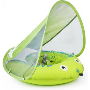 Mambobaby Float Self-Inflating Baby Swim Float with Canopy, Compressible Folding Pool Baby Float, Upgrade Soft Waterproof Skin-Friendly Material Toddler Swim Float (Standard Edition Yellow)