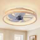 HUOGME Modern Low Profile Ceiling Fans with Lights and Remote, 20" Wooden Flush Mount Reversible Bladeless Ceiling Fans with Light，3000K-6000K Dimmable LED Timing and 6 Wind Speeds brown