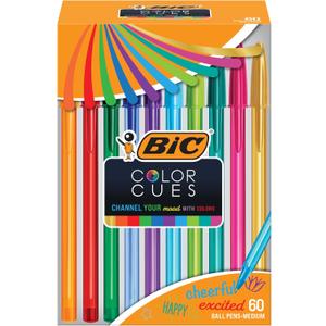 BIC Color Cues Pen Set, 60-Count Pack, Assorted Colors, Fun Color Pens for School Supplies, Includes BIC Cristal Xtra Smooth Ballpoint Pens