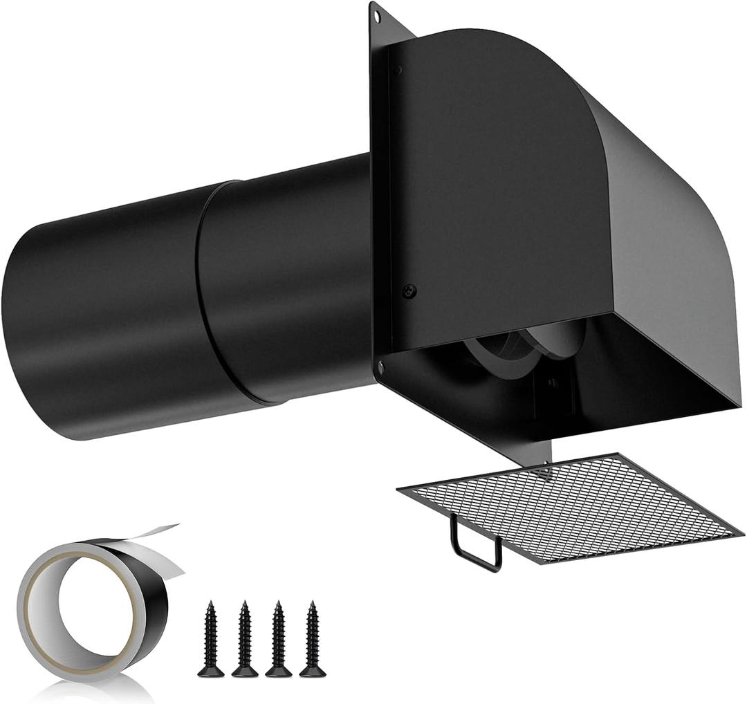 [Upgraded] Hon&Guan 4 Inch Hooded Wall Vent with Magnetic Flap and Removable Mesh, Dryer Vent Cover Outside Arc-Shaped 4'' Exhaust Vent for Dryer/Bathroom/Kitchen Range Hood(Galvanized Steel, Black)