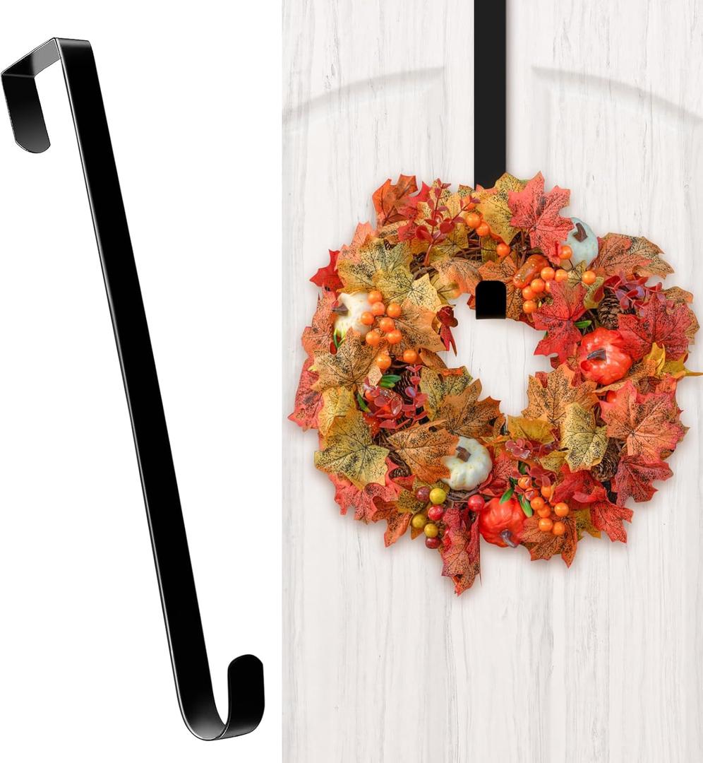 HOOSUN Wreath Hangers for Front Door,12" Wreath Hook Holder,Over The Door Hanger Hooks,Metal Garland Hangers Hook for Halloween Christmas Decorations Porch Decor