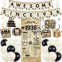 90th Birthday Decorations Supplies Men - 27 Pcs Retro Newspaper Theme Awesome Since 1936 Letter Banner Hanging Swirls Latex Balloons Backdrop for Men Women 90 Years Old Happy Birthday Party Decor