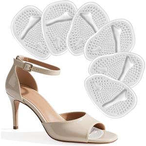 Professional Metatarsal Pads Women, 6 Pcs Ball of Foot Cushions for Women, High Heel Comfort Pads with Discreet Cushions & No-Slip Heel Grips Liners, Foot Pain Relief & All-Day Comfort, Clear