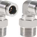 2Pcs 304 Stainless Steel Male Elbow 1/4" Tube OD x 1/4" NPT Thread Push to Connect Air Fittings,90 Degree Push Lock Pneumatic Connector for Air Compressor Air Horn