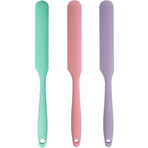 3Pcs Silicone Jar Spatula Long Handle Kitchen Spatulas for Mixing, Scraping, and Spreading,Ideal for Jars, Baking, Cake Icing, Cream, Butter, and Batter Kitchen Tool (Purple, Pink, Green)