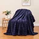Wajade Soft Fleece Throw Blanket for Couch, 60x80 Inches 3D Bubble Decorative Cozy Fuzzy Flannel Blanket, Lightweight Warm Blanket for Bed Office, Dark Navy