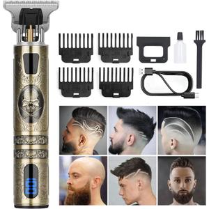 Professional Hair Trimmer for Men, Beard Trimmer Hair Clippers for Men, Cordless Rechargeable Hair Trimmer Metal Body Cutting Grooming Kit, Beard Shaver Barbershop (Bronze with LCD)