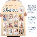 Leinuosen 33 x 22 Inch My First Year Photo Board 12 Monthly Picture Frame with DIY Name Felt Letters 1st Birthday Decorations Gifts for Boy Girl Newborn Keepsake, Fits 4 x 6 Photos(Blue)