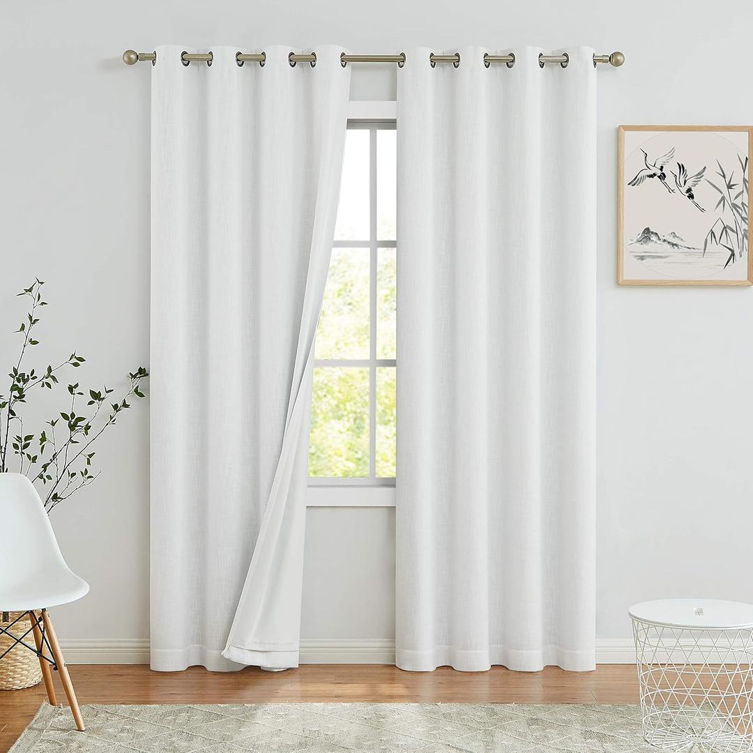 Full Blackout Window Curtains for Bedroom & Living Room - Noise Reducing, Thermal Insulated, Heavy Linen Texture, 8 Grommets, Cream White, 50" x 84", 2 Panels